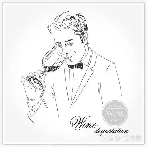 侍酒师,服务员,男人拿着杯红酒,品尝葡萄酒插画-正版商用图片0u95ok
