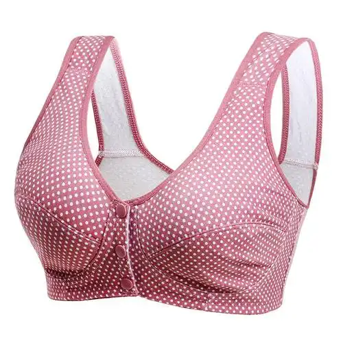 中老年妈妈文胸前开扣背心式大码透气哺乳内衣 薄棉款#豆沙色【送同款