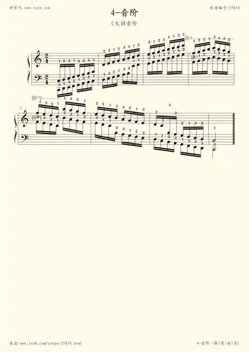 钢琴谱:c大调音阶 考级