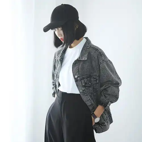 studio fun秋季oversize复古宽松牛仔外套上衣 灰色