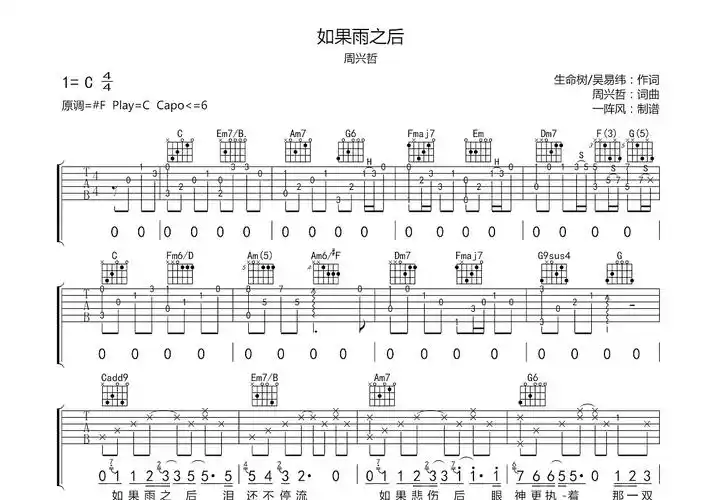 如果雨之后吉他谱_周兴哲_c调弹唱吉他谱83%原版 - 吉他世界