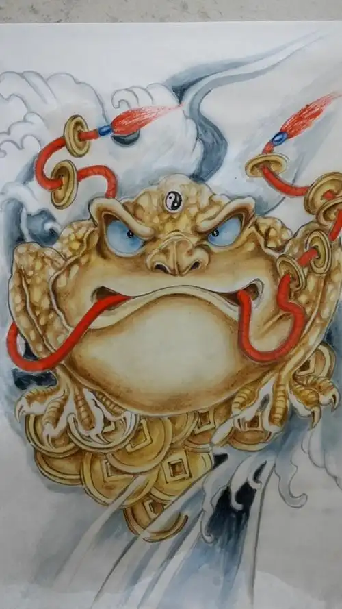 开业庆典旺铺饭店收银台装饰国画精品《金蟾聚财图》