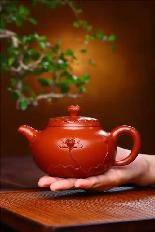 钱俊良紫砂壶价格|正品全手工莲韵壶原矿朱泥300cc