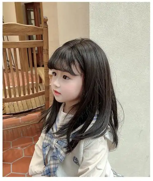 儿童假发辫子66公主头套bobo头发套全头刘海内扣短发仿真发 黑色30cm