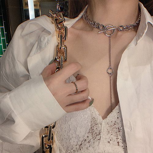 欧美个性大粗链不锈钢项链夸张短款项圈时尚吊坠锁骨链圆球颈链女