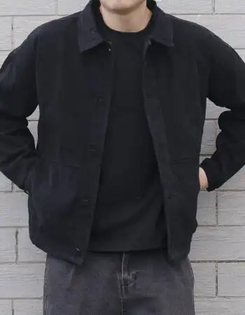 60日系复古牛仔外套男加绒加厚黑色潮流帅气宽松工装夹克男黑色