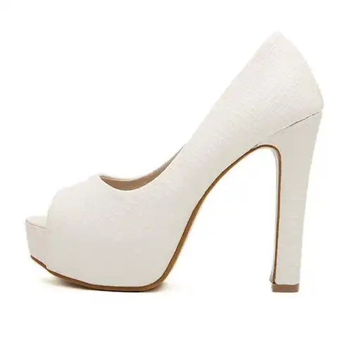 麦妃娃 2014春夏新款鱼嘴高跟鞋韩国夜店防水台粗跟白色婚鞋 白色 39