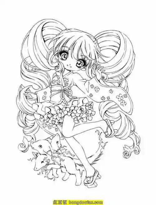 12张大眼睛的二次元美少女卡通涂色图片免费下载-红豆饭小学生简笔画