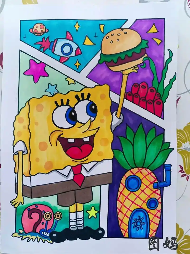 创意美术 #一起学画画 #马克笔绘画 #海绵宝宝   海绵 - 抖音