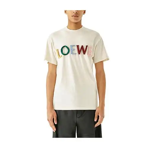 loewe/罗意威 19秋冬彩色loewe字母米白色男士短袖t恤 h6299620pc