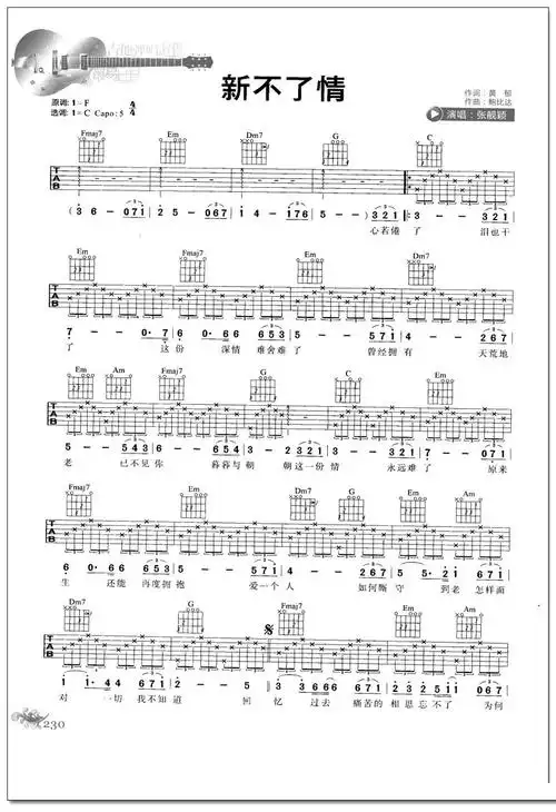 新不了情吉他谱 张靓颖