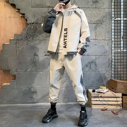 男士开衫一套衣服搭配卫衣运动套装潮流帅气加绒休闲工装2021新款