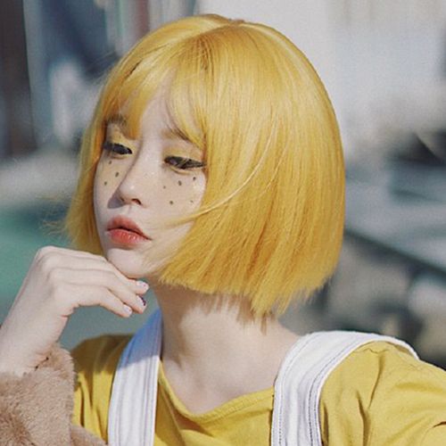 假发女短发橙色黄头发自然少女网红lolita圆脸修脸头套式蓬松bobo