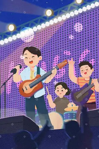 手绘卡通夏季音乐节乐队演出插画