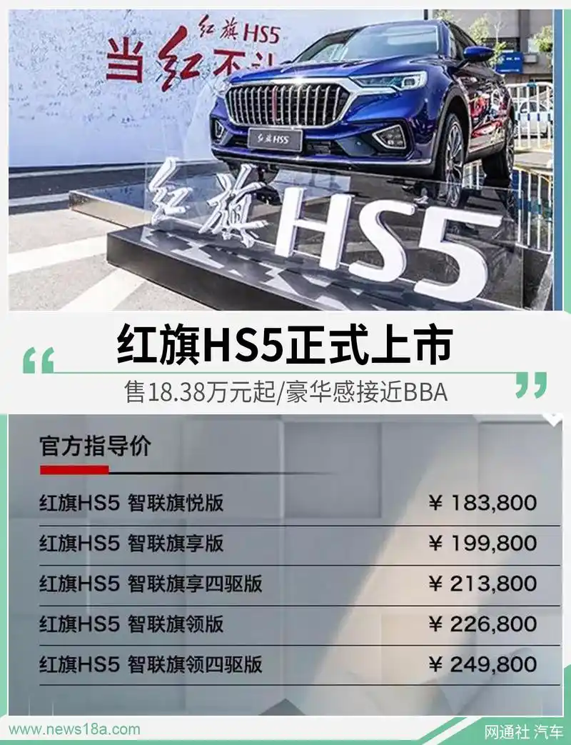 红旗hs5正式上市 售18.38万元起/豪华感接近bba