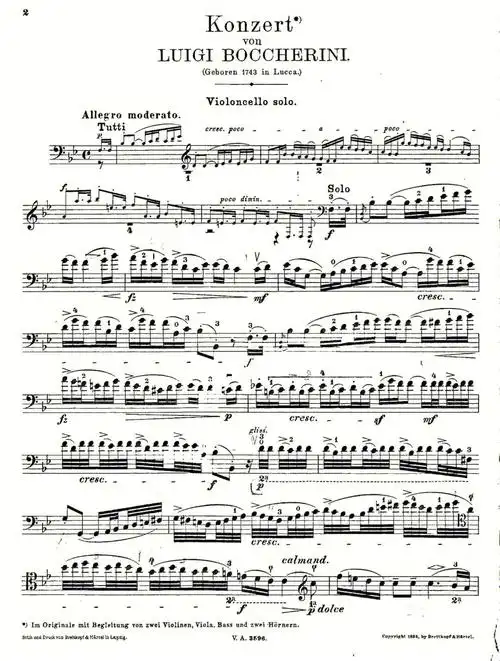 大提琴谱博克里尼降b大调协奏曲