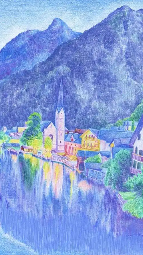 套图 风景 小清新 彩铅 绘画