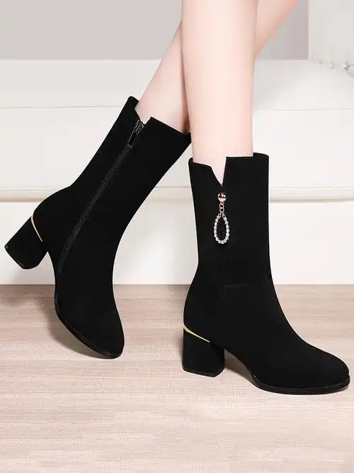 女靴中筒靴中跟粗跟 冬季 绒面大额优惠券