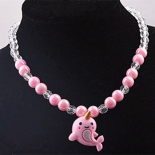 儿童项链公主水晶串珠粉色海豚可爱卡通女童项链