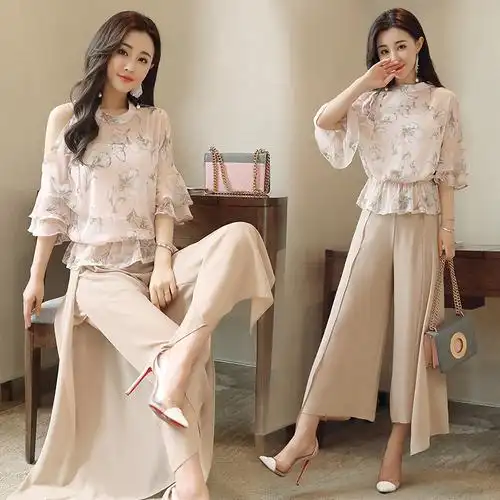 女士夏款新品女装夏天淑女俏皮时髦套装漏肩心机阔腿裤两件套潮