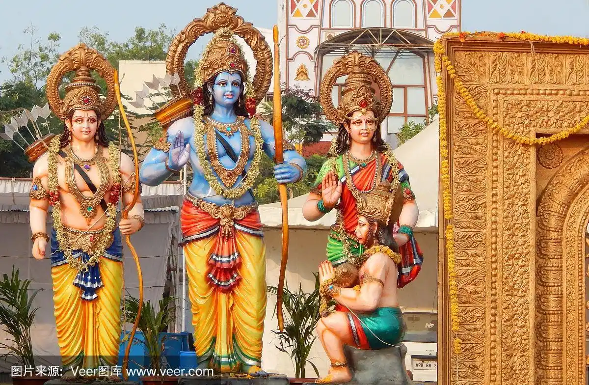 在印度海得拉巴,karthika deepam ustav期间,印度教神罗摩,拉克什玛那