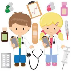 医生给小男孩病人医学的字符.