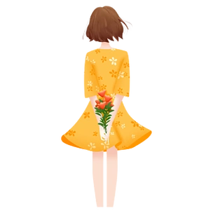 手绘唯美背影女孩人物元素