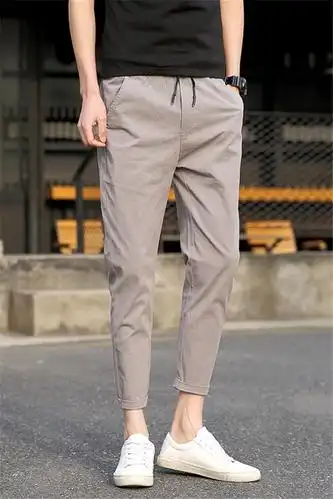 纯色九分裤男休闲裤子棉哈伦裤束脚裤小脚裤2021新款夏季男裤