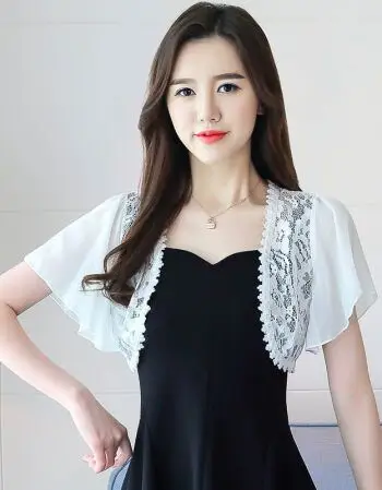 珂梵图蕾丝小披肩女夏季子外搭百搭短款镂空坎肩薄款雪纺防晒空调开衫