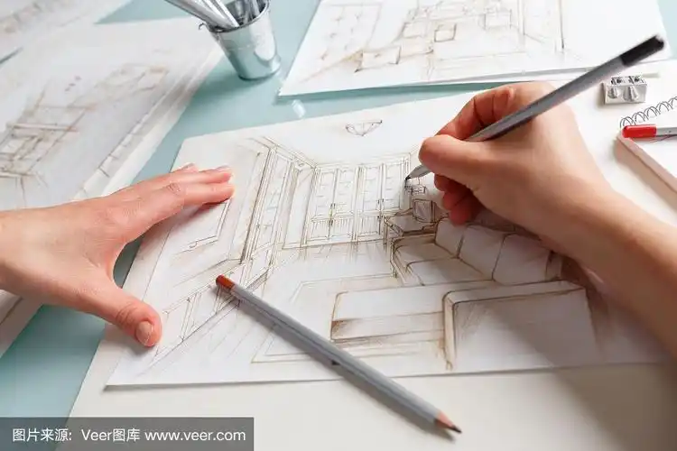铅笔,绘画插图,室内设计师,起居室,公寓