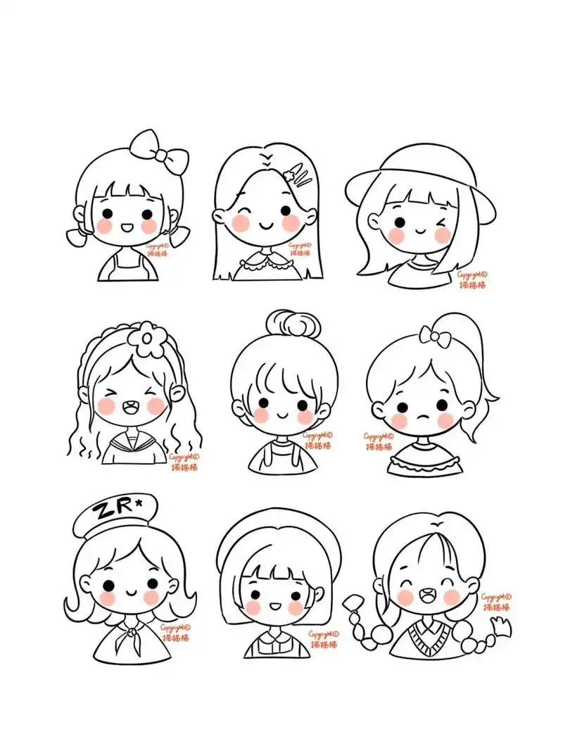 可爱头像|怎么画可爱的小女孩|简笔画临摹 可爱的小女孩q版 临摹 工具