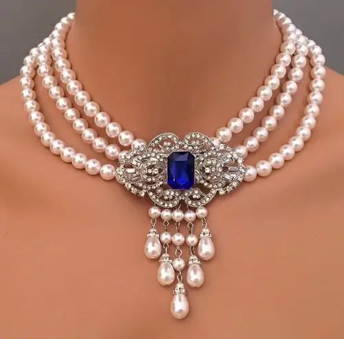 蓝宝石 珍珠 多层 项链