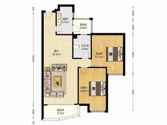 经开区 江南世家两房120万二手房户型图