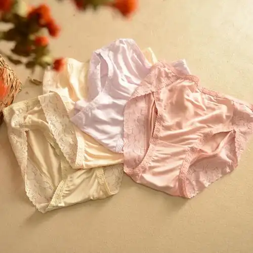 新款特价100%桑蚕丝针织真丝三角内裤女蕾丝无痕内裤中低腰