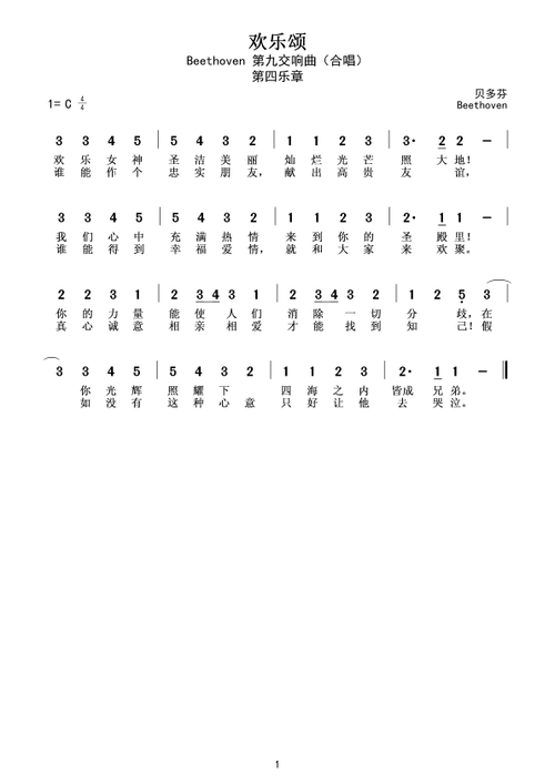 欢乐颂简谱(图1)