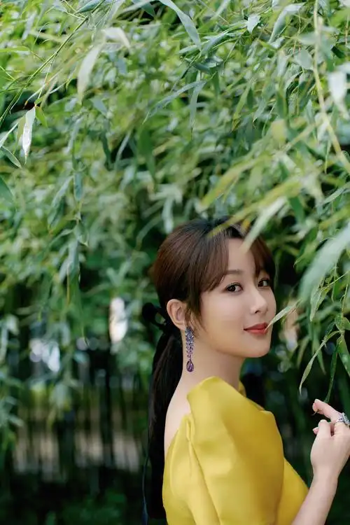 杨紫亮相第35届大众电影百花奖,芥黄阔肩袖长裙优雅高贵