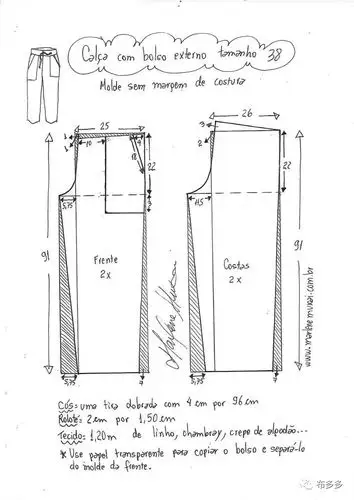 系带女装休闲裤,从36xs码到46码都有裁剪图