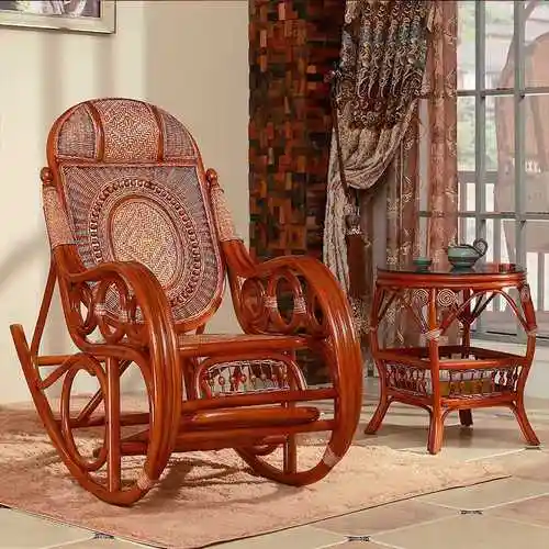 摇椅藤椅大人家用天然藤编摇摇实木老人椅子摇椅