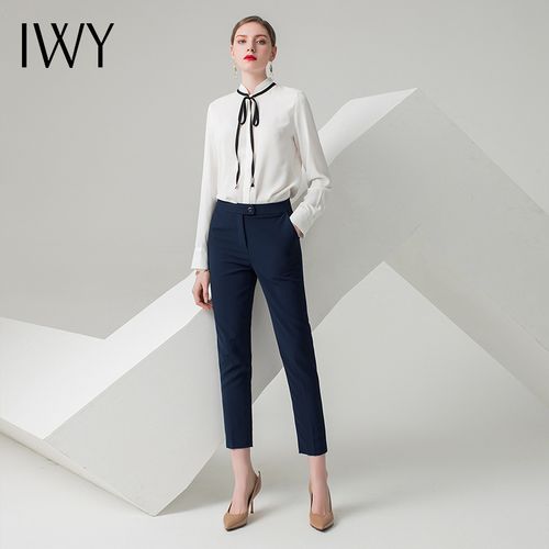 白色长袖衬衫套裤女职业修身绑带显瘦通勤时尚气质女神上班商务装