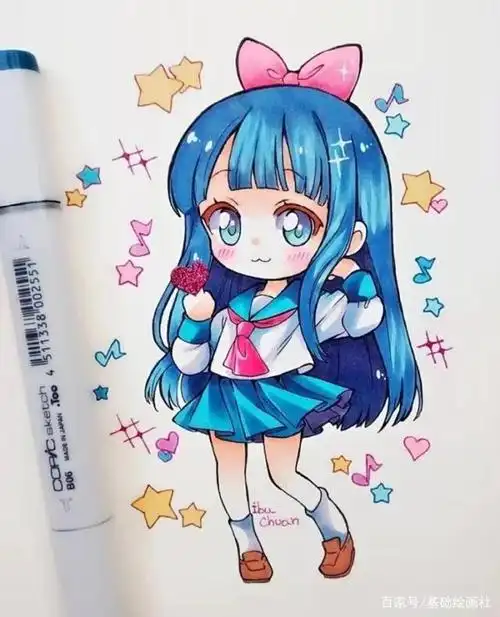 马克笔动漫手绘图,少女系列,萌的可爱