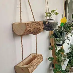 原木实木花盆多肉花盆花槽盆栽创意花盆挂壁木槽树根花盆绿植花盆