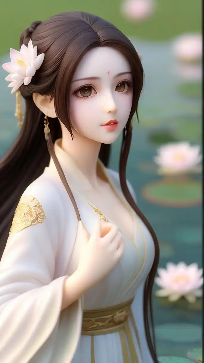 这是用文心一格画的古风萌系少女手办全身像,它以古代风格为主题,融合