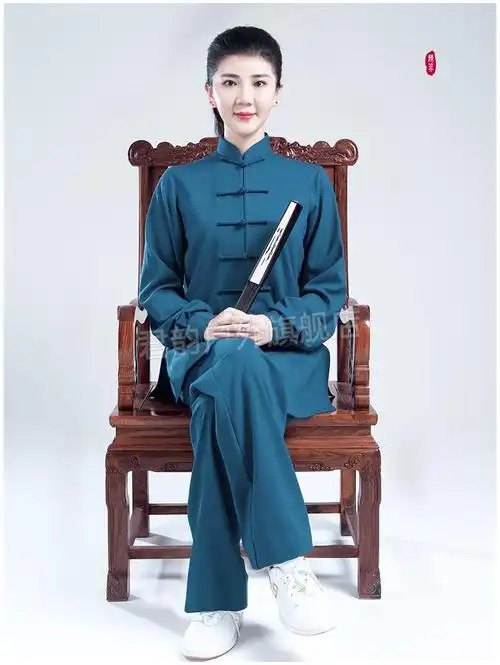 优质好货陈英太极服男女秋冬季棉麻中国风武术表演练功服加厚太极拳