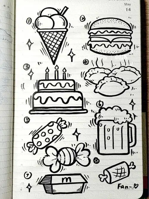 今日简笔画76美食主题第七弹7578