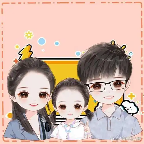 漫画风家庭头像记录幸福瞬间一家三口新年喜庆头像