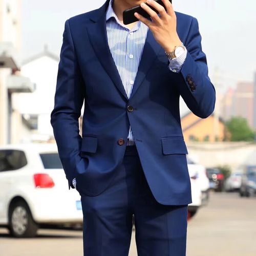 量体)高端羊毛西装定制西服定做男工作结婚礼服商务套装订做 深蓝色