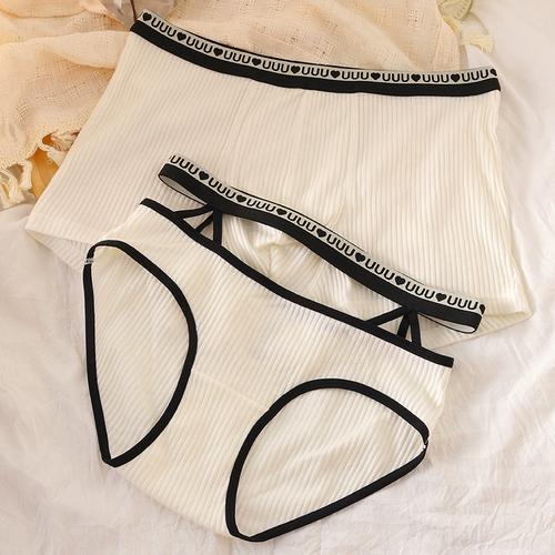 情侣内裤一男一女性感纯欲螺纹中腰透气大码女士三角裤男士平角裤