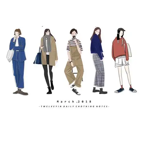 记录日常服装穿搭日着手绘插画