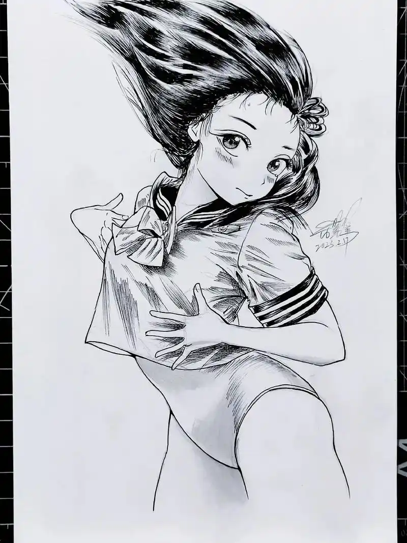 画画 #手绘 #日常瞎画 #铅笔稿 #明日酱的水手服 - 抖音