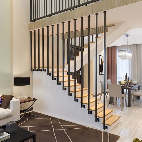 简约现代复式楼梯扶手室内创意铁艺老人护栏儿童栏杆阁楼防护围栏金色